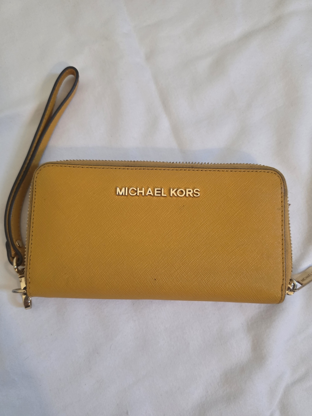 Michael Kors Mustard Yellow Saffiano Zip Wristlet Wallet